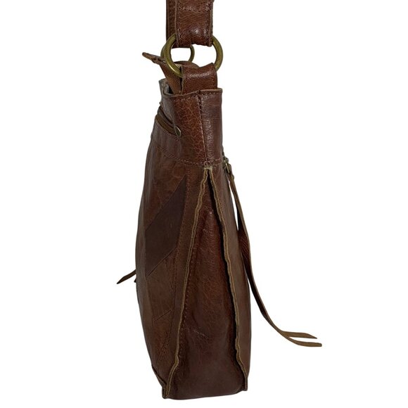 LUCKY BRAND Raya Brown Leather Patchwork Adjustable Crossbody Bag Boho Vintage - Picture 2 of 14